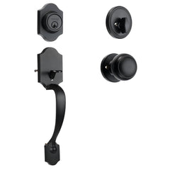Front Door Handle and Deadbolt Set, Matte Black Front Door Lock Set with Interior Knob,  Adjustable Hole Spacing Single Cylinder Handleset, for Right and Left Handed Entrance and Front Door