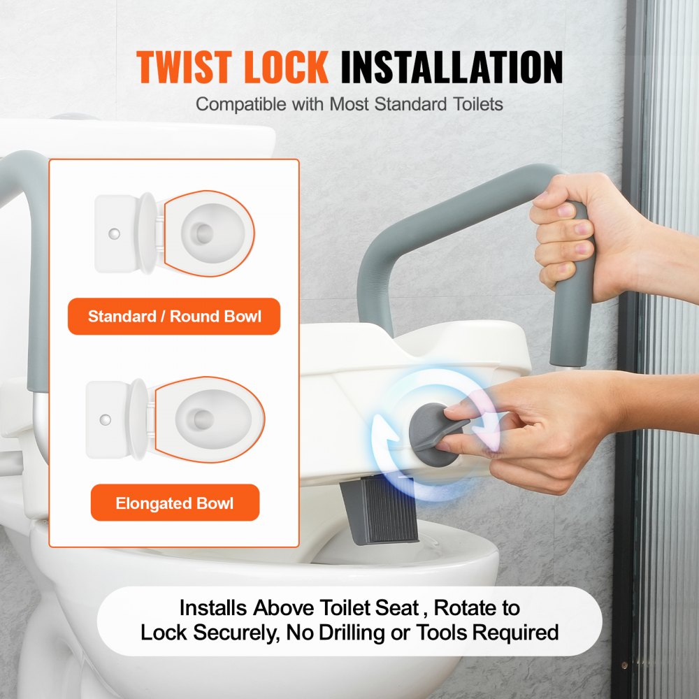 Raised Toilet Seat, 5" Height Raised, 350 lbs Weight Capacity, for Round and Elongated Toilet, Twist Lock Installation,19.1" - 21.7" Adjustable Width, for Elderly, Handicap, Patient, Pregnant, M