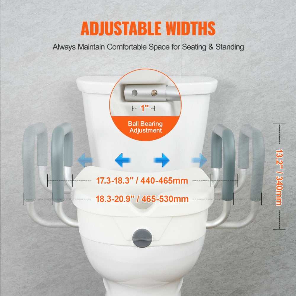 Raised Toilet Seat, 5" Height Raised, 350 lbs Weight Capacity, for Round and Elongated Toilet, Twist Lock Installation,19.1" - 21.7" Adjustable Width, for Elderly, Handicap, Patient, Pregnant, M