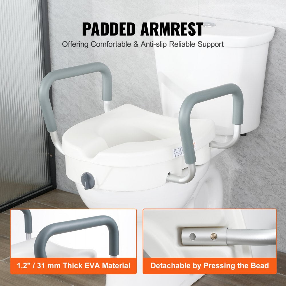Raised Toilet Seat, 5" Height Raised, 350 lbs Weight Capacity, for Round and Elongated Toilet, Twist Lock Installation,19.1" - 21.7" Adjustable Width, for Elderly, Handicap, Patient, Pregnant, M