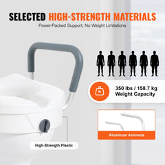 Raised Toilet Seat, 5" Height Raised, 350 lbs Weight Capacity, for Round and Elongated Toilet, Twist Lock Installation,19.1" - 21.7" Adjustable Width, for Elderly, Handicap, Patient, Pregnant, M