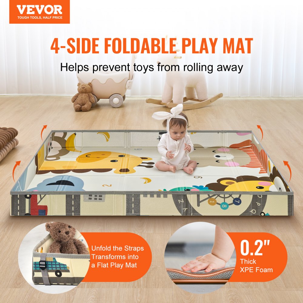 59"x71" Baby Play Mat Kids Crawling Soft Activity Floor Playmat 2 Side