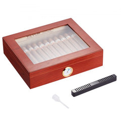 25 Cigars Humidor Glasstop Cedar Cigar Storage Box Humidifier Hygrometer
