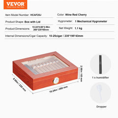 25 Cigars Humidor Glasstop Cedar Cigar Storage Box Humidifier Hygrometer