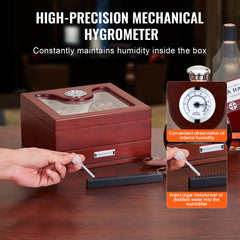 35 Cigar Humidor Glasstop Cedar Cigar Box Humidifier & Hygrometer & Drawer
