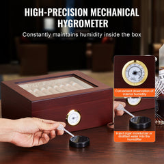 50 Cigars Humidor Glasstop Cedar Cigar Storage Box Humidifier Hygrometer