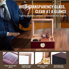 50 Cigars Humidor Glasstop Cedar Cigar Storage Box Humidifier Hygrometer