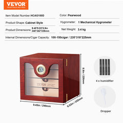 100 Cigar Humidor Cabinet Cedar Cigar Box Humidifier & Hygrometer & Shelve