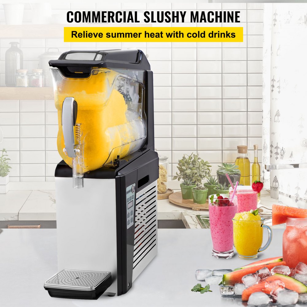 110V Slushy Machine 10L  Frozen Drink Maker 600W Automatic Clean Day and Night Modes for Supermarkets Cafes Restaurants Snack Bars Commercial Use