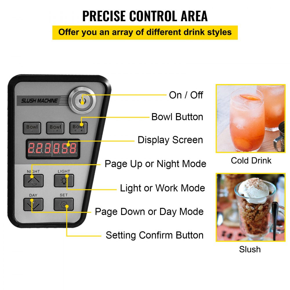 110V Slushy Machine 10L  Frozen Drink Maker 600W Automatic Clean Day and Night Modes for Supermarkets Cafes Restaurants Snack Bars Commercial Use