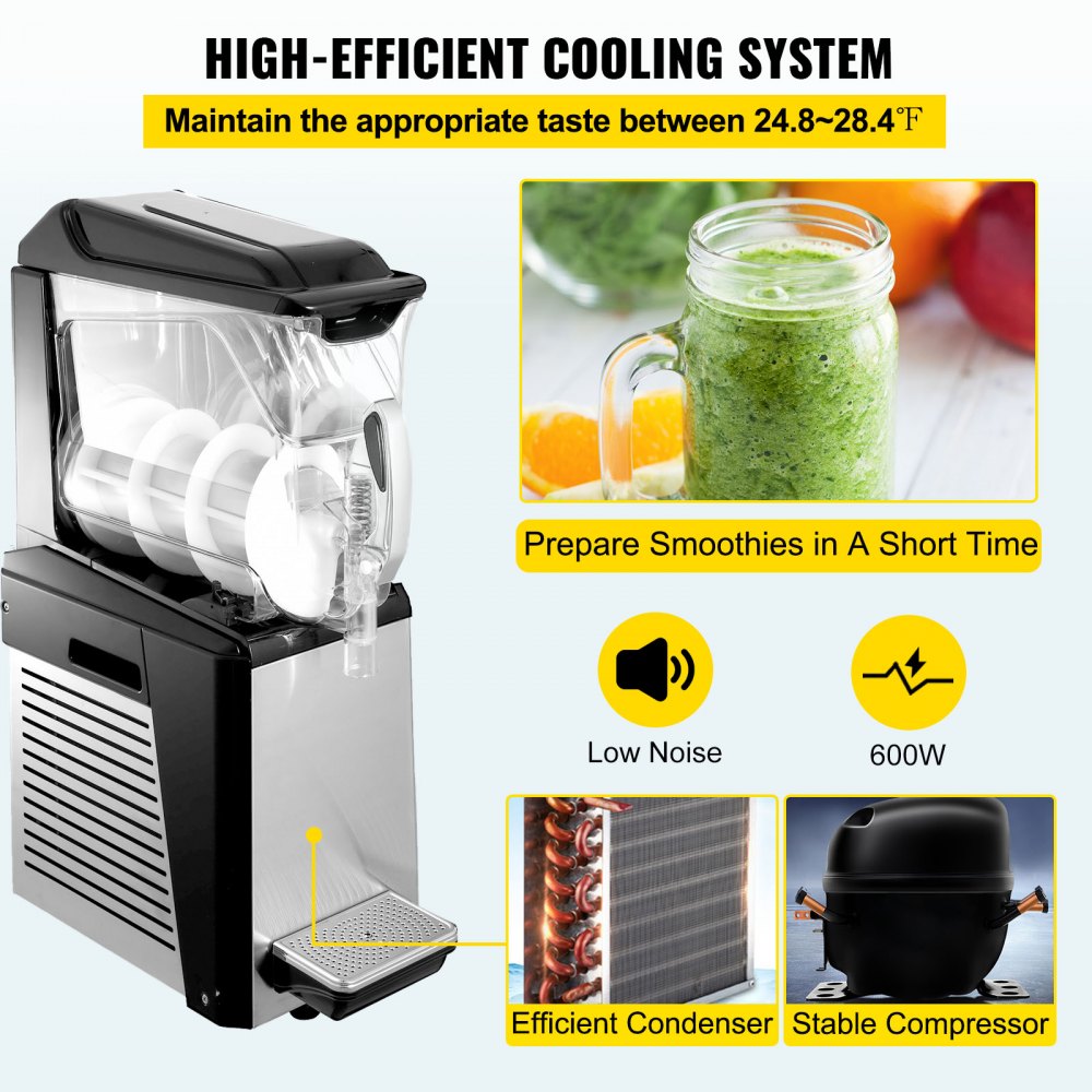 110V Slushy Machine 10L  Frozen Drink Maker 600W Automatic Clean Day and Night Modes for Supermarkets Cafes Restaurants Snack Bars Commercial Use