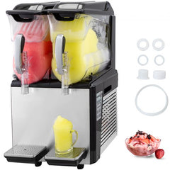 110V Slushy Machine 20L Double Bowl  Frozen Drink Maker 900W Automatic Clean Day and Night Modes for Supermarkets Cafes Restaurants Snack Bars Commercial Use