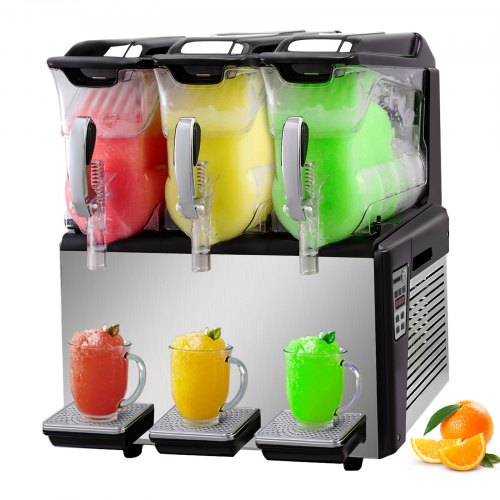 110V Slushy Machine 30L Triple Bowl Margarita Frozen Drink Maker 800W Automatic Clean Day and Night Modes for Supermarkets Cafes Restaurants Snack Bars Commercial Use