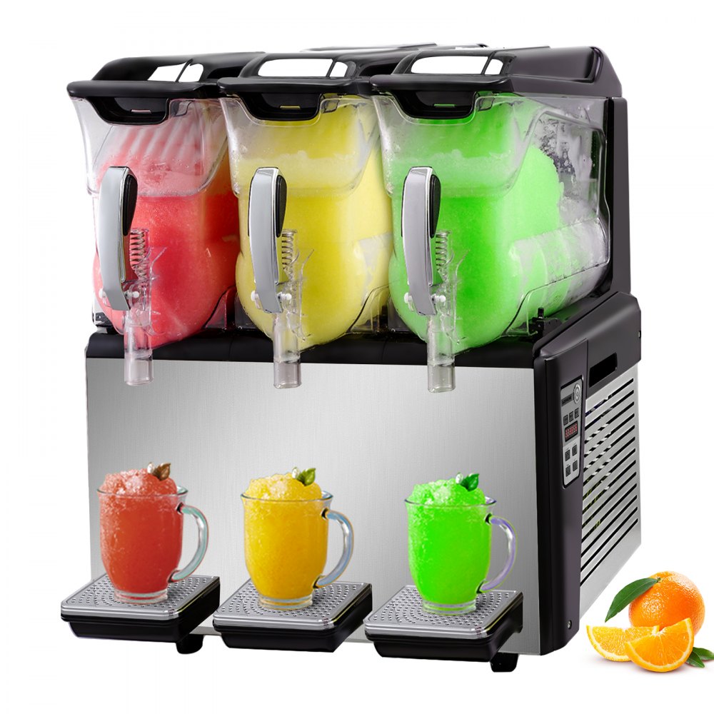 110V Slushy Machine 30L Triple Bowl Margarita Frozen Drink Maker 800W Automatic Clean Day and Night Modes for Supermarkets Cafes Restaurants Snack Bars Commercial Use