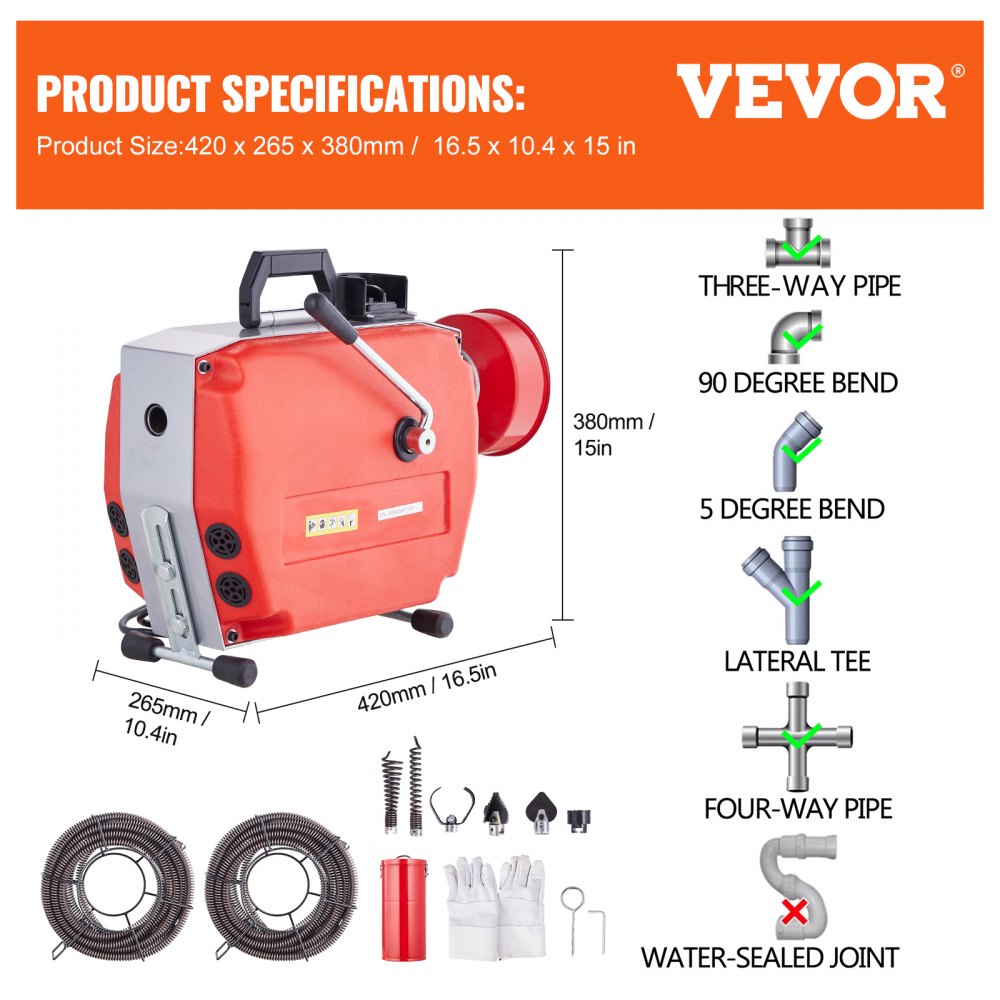 Bostome 120FT drain cleaner machine with manual feed and 420W motor for effective clog removal.