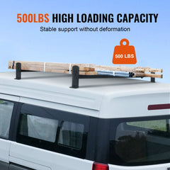 Van Roof Ladder Rack, 2 Bars Alloy Steel Roof Racks, 500 LBS Capacity Rain-Gutter Roof Rack, Adjustable Length 35.8"-57.5", Van Ladder Rack Compatible with Chevrolet Express, GMC Savana, etc