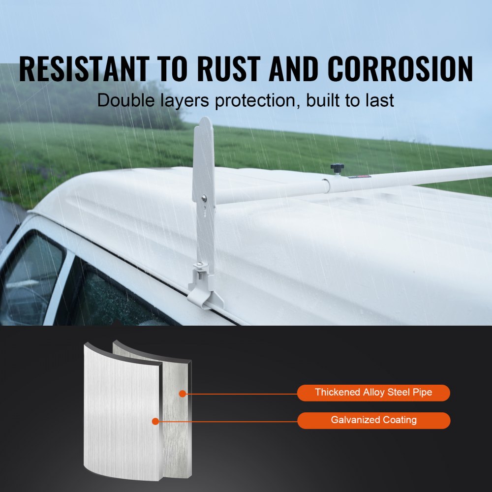 Van Roof Ladder Rack, 2 Bar Alloy Steel Ladder Racks, Adjustable from 47.2"-78.7", 500 lbs Capacity, Roof Rack Compatible with Full-size Vans with Rain Gutter, Chevrolet Express, GMC Savana, etc