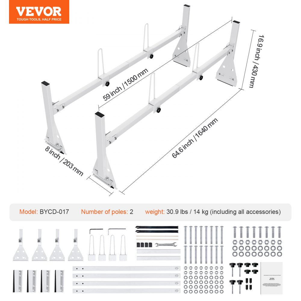 Trailer Ladder Rack Van Roof Ladder Rack 600 lbs 56.7-63 inch Adjustable