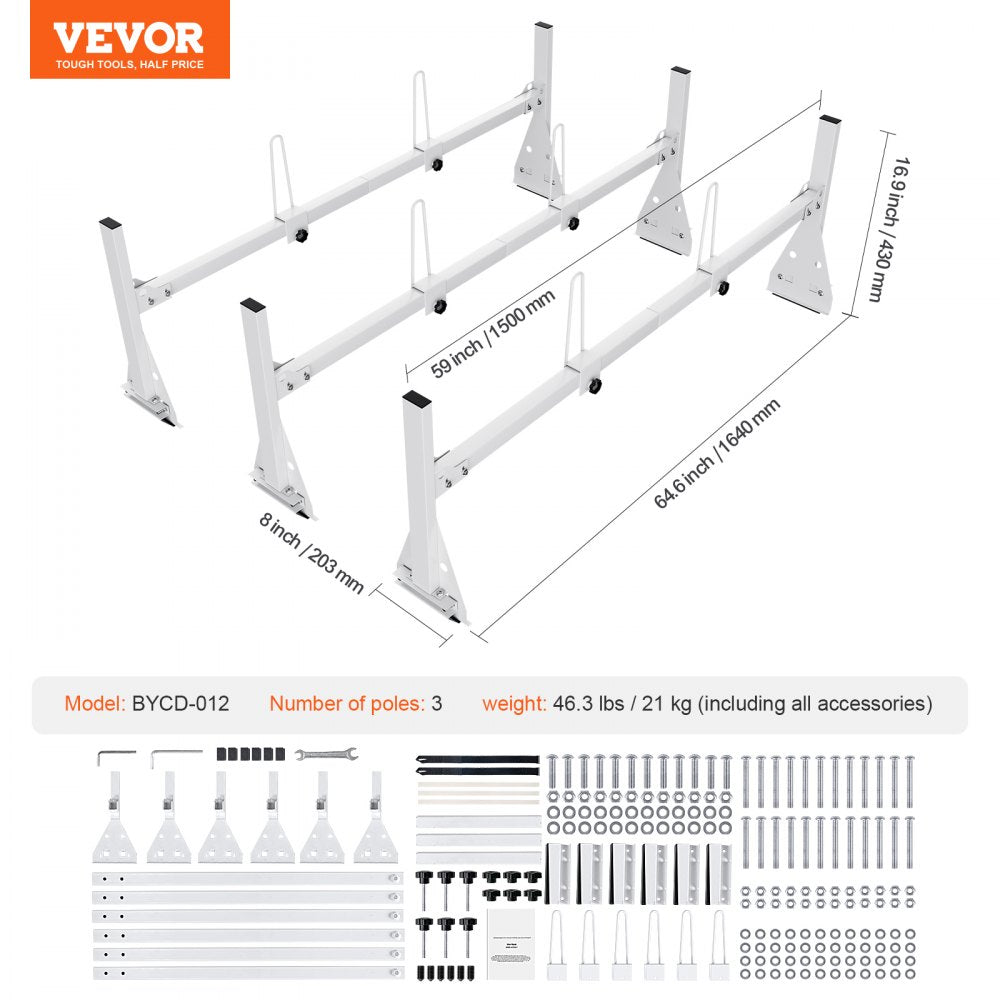Trailer Ladder Rack Van Roof Ladder Rack 800 lbs 56.7-63 inch Adjustable