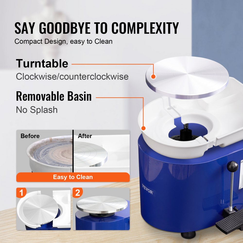 Bostome 350W pottery wheel with 11-inch turntable and detachable water basin for clay shaping.