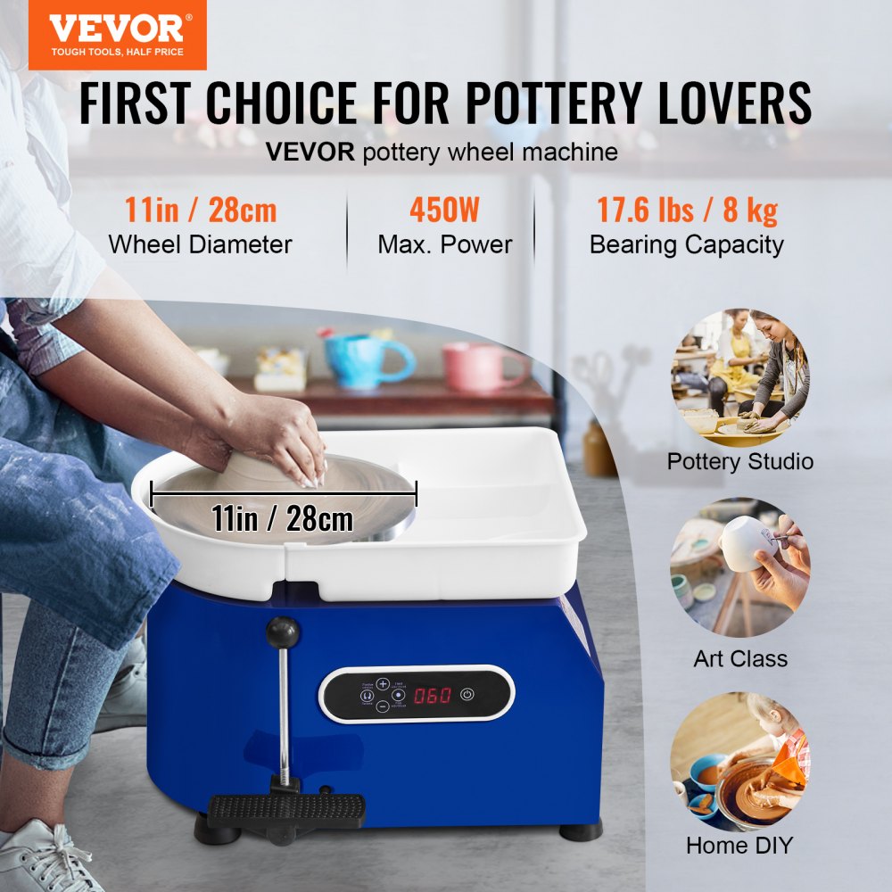 Bostome 450W pottery wheel with 11in LCD touch screen and complete accessory kit for beginners.