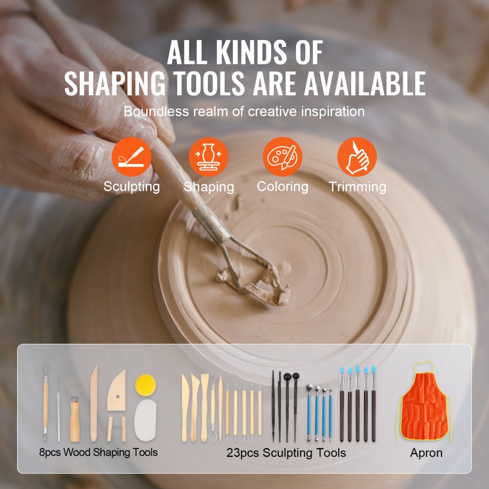 Bostome 450W pottery wheel with 11in LCD touch screen and complete accessory kit for beginners.