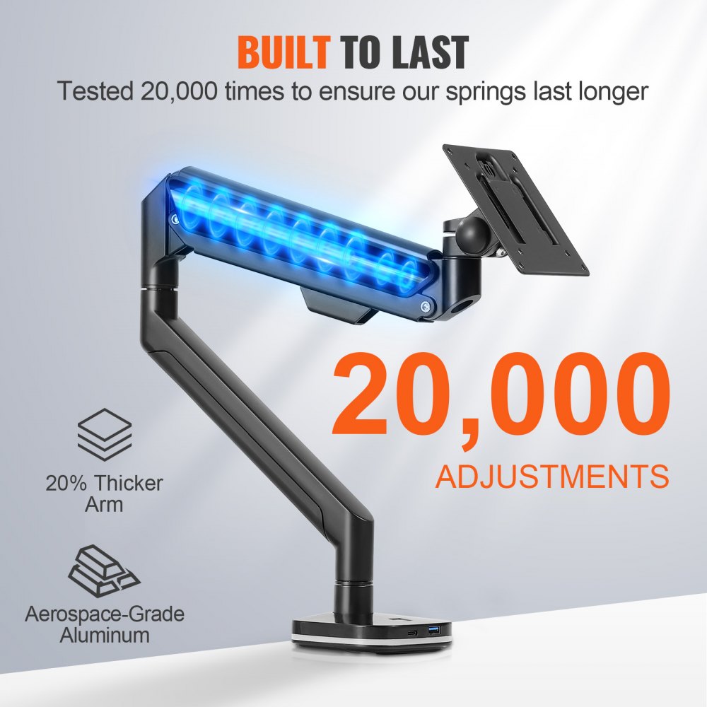Single Monitor Mount with USB, Supports 13"-35" Screen, Adjustable Gas Spring Monitor Arm, Holds up to 26.4 lbs, Monitor Arm Desk Mount with C-Clamp/Grommet Mounting Base, VESA Mount 75/100mm