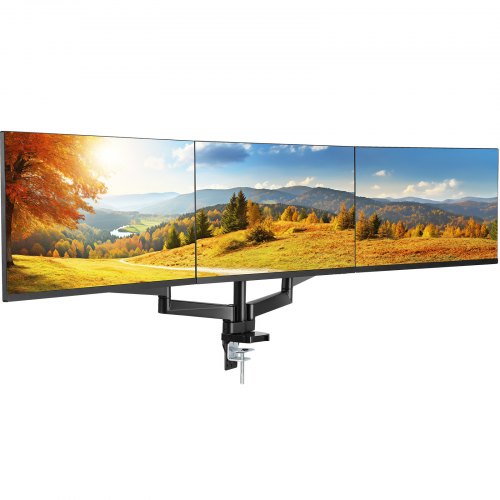 Triple Monitor Mount, Supports 13"-27" Screens, Fully Adjustable Gas Spring Monitor Arm, Holds up to 20 lbs per Arm, Triple Monitor Stand with C-Clamp/Grommet Mounting Base, VESA Mount 75/100 mm