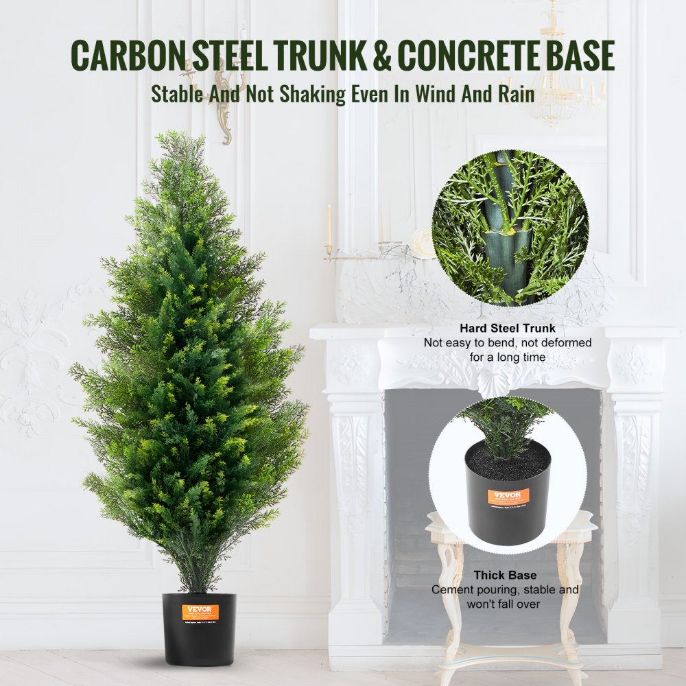 2 Pack 3` Artificial Cedar Topiary Tree Faux Plant UV Decor In/Outdoor
