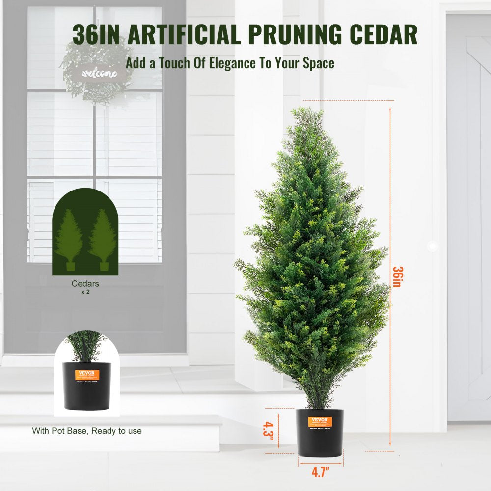 2 Pack 3` Artificial Cedar Topiary Tree Faux Plant UV Decor In/Outdoor