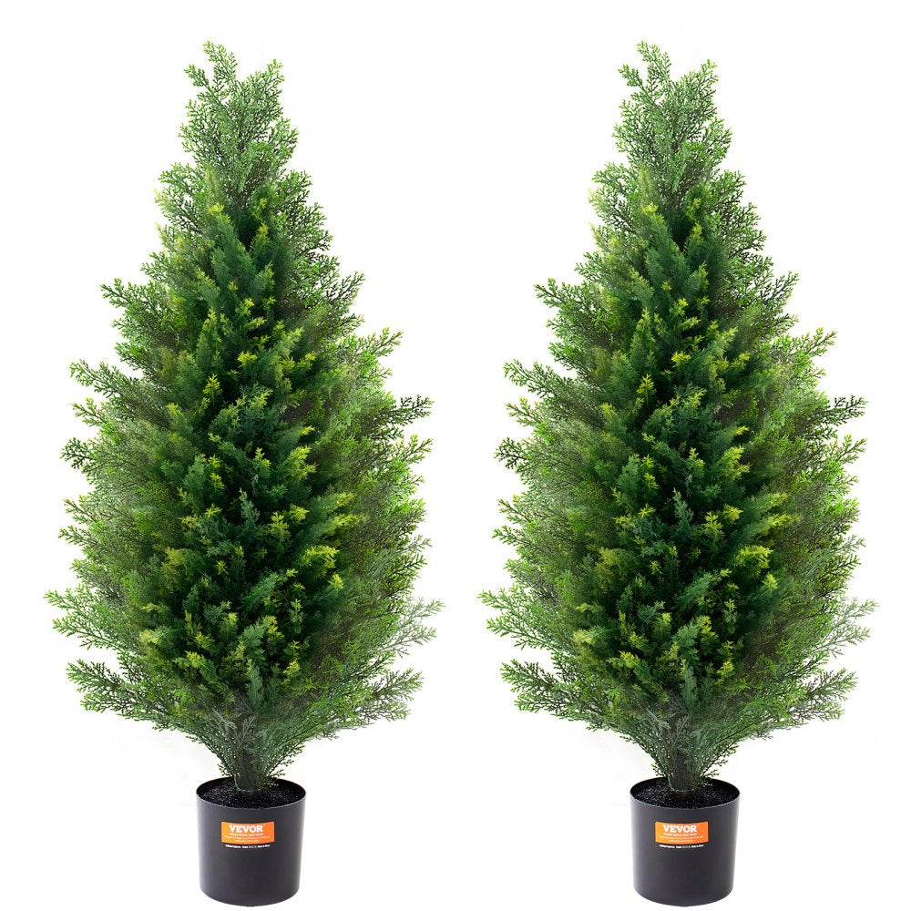 2 Pack 3` Artificial Cedar Topiary Tree Faux Plant UV Decor In/Outdoor
