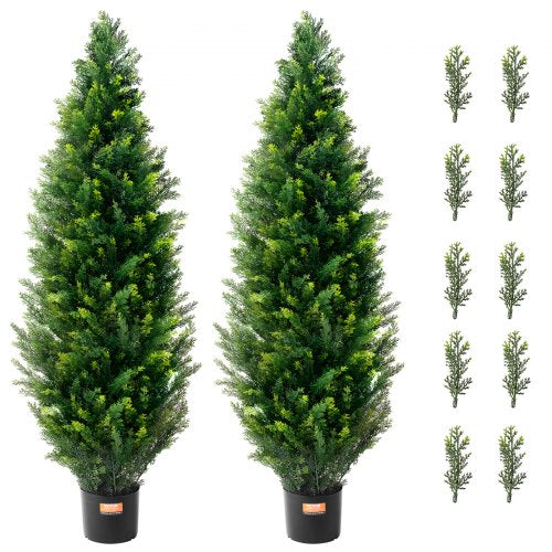 2 Pack 4` Artificial Cedar Topiary Tree Faux Plant UV Decor In/Outdoor
