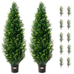 2 Pack 4` Artificial Cedar Topiary Tree Faux Plant UV Decor In/Outdoor