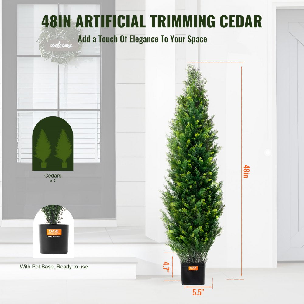 2 Pack 4` Artificial Cedar Topiary Tree Faux Plant UV Decor In/Outdoor