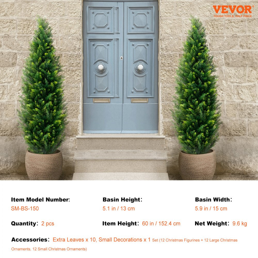 2 Pack 5` Artificial Cedar Topiary Tree Faux Plant UV Decor In/Outdoor