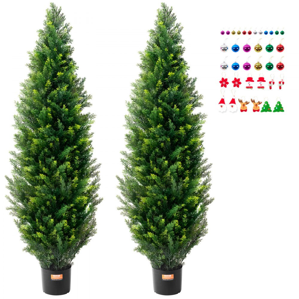 2 Pack 5` Artificial Cedar Topiary Tree Faux Plant UV Decor In/Outdoor