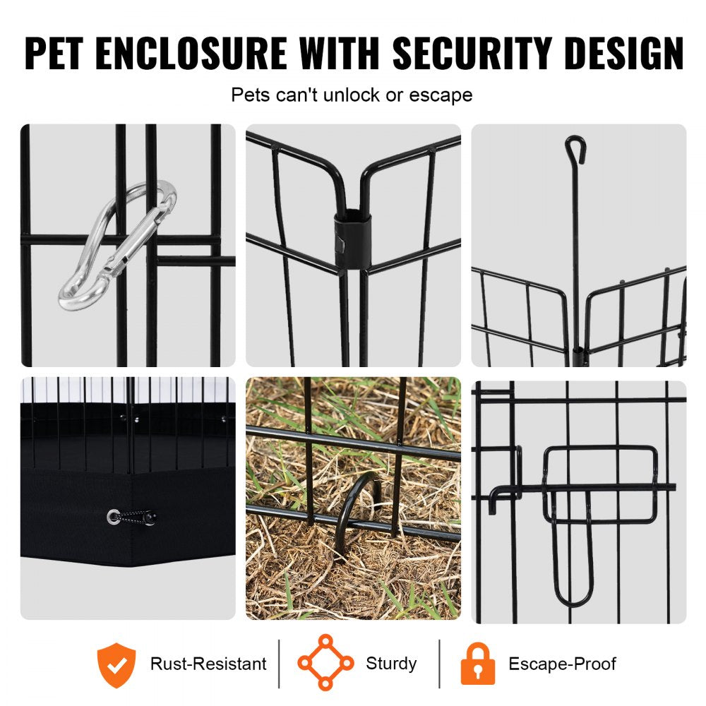 Bostome 8-panel foldable metal dog playpen with pad, rust-resistant and escape-proof design.