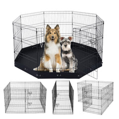 8-panel foldable metal dog playpen with waterproof pad and dual latches, 30 inches high