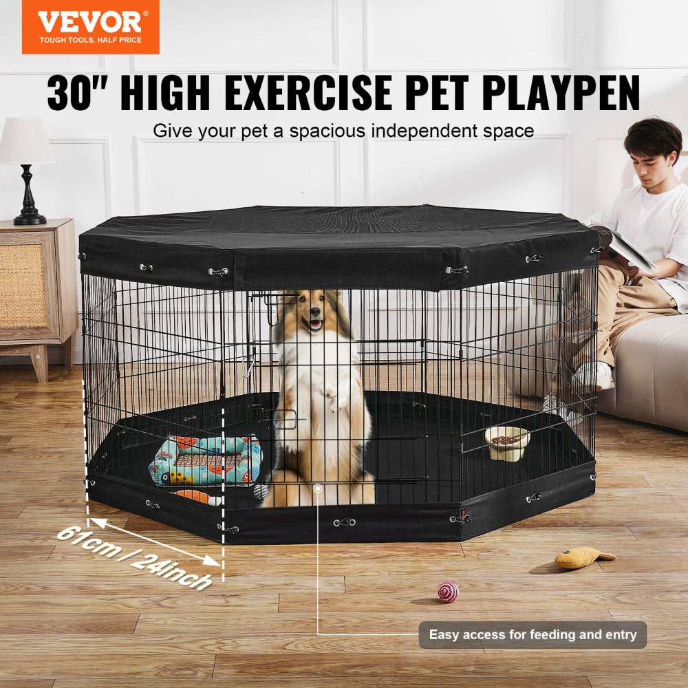 A 30-inch high, 8-panel foldable metal dog playpen suitable for indoor and outdoor use.