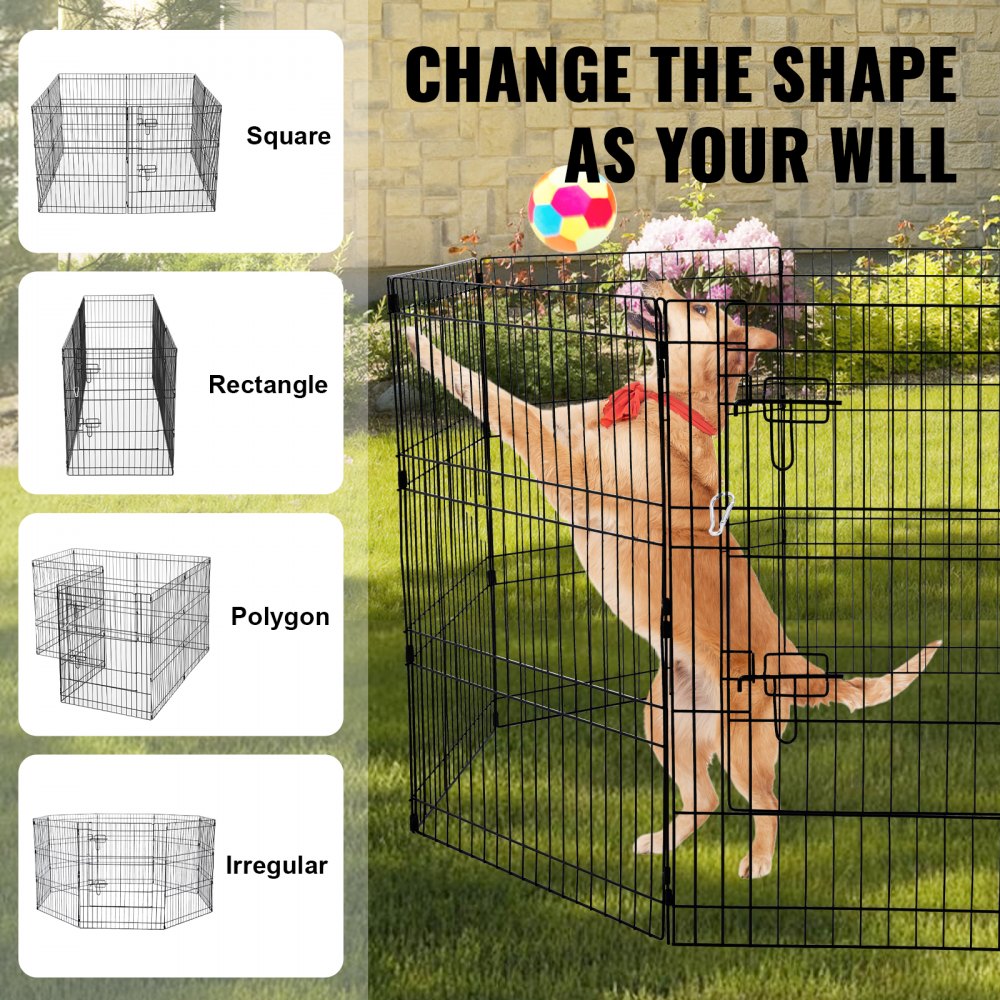 A 30-inch high, 8-panel foldable metal dog playpen suitable for indoor and outdoor use.