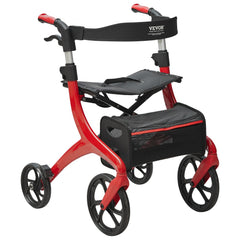 Folding Rollator Walker for Seniors and Adults, Lightweight Aluminum Rolling Walker with Seat and Adjustable Handle, 4-Wheel Outdoor Mobility Walker with Spacious Storage Bag, 300LBS Capacity
