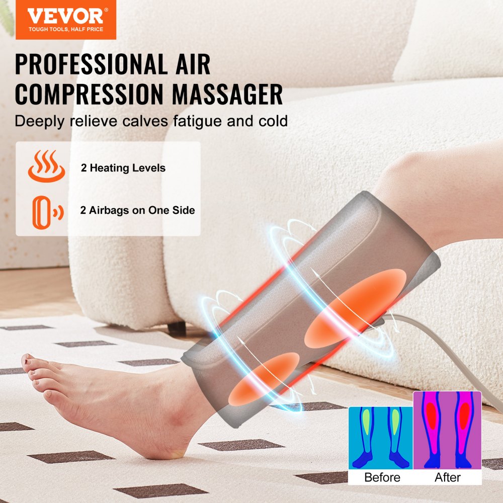 Leg Massager with Heat, Air Compression Calf Massager with 3 Modes & 3 Intensities, 2 Heating Levels, Calf Wraps Massager with Handheld Controller for Leg Circulation and Swelling Pain Relief