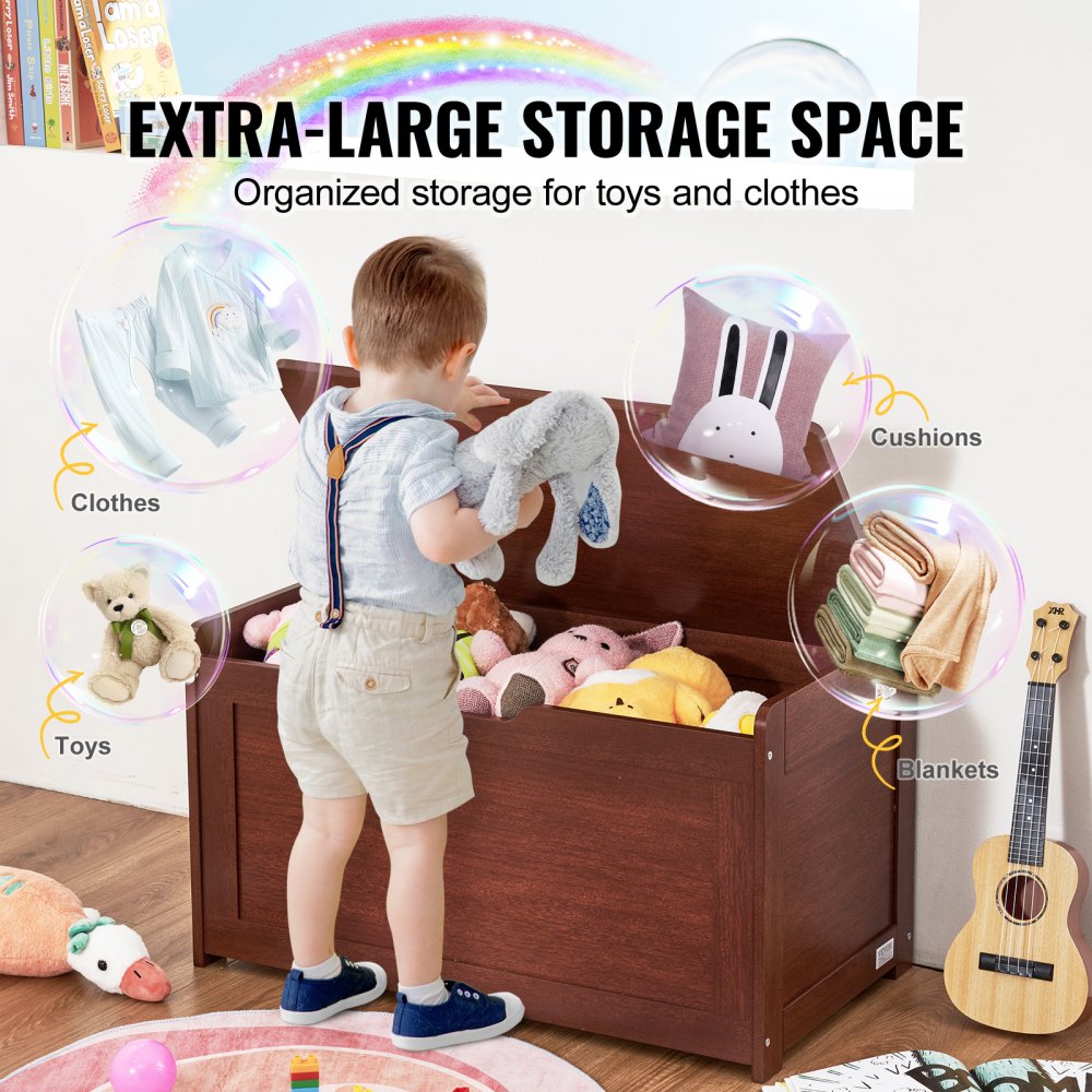 Wooden Toy Chest for Kids, Toddler Toy Storage Box with Flip-Top Lid and Safety Hinge, 32.68 x 17.91 x 24.02 Large Kids Storage Bench for Playroom, Bedroom, Living Room or Entryway, Cherry
