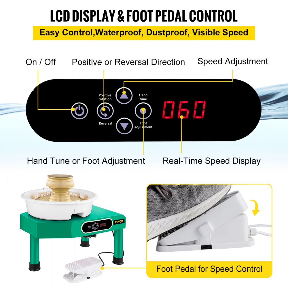Bostome 9.8" LCD pottery wheel with touch screen controls and detachable basin for easy cleaning.