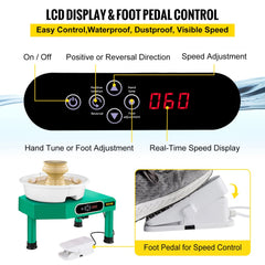 Bostome 9.8" LCD pottery wheel with touch screen controls and detachable basin for easy cleaning.