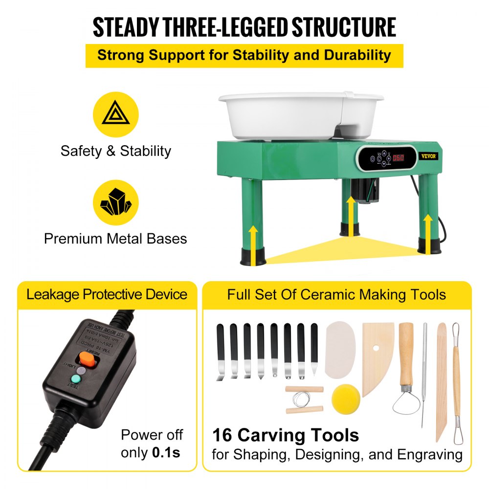 Bostome 9.8" LCD pottery wheel with detachable turntable and touch screen controls.