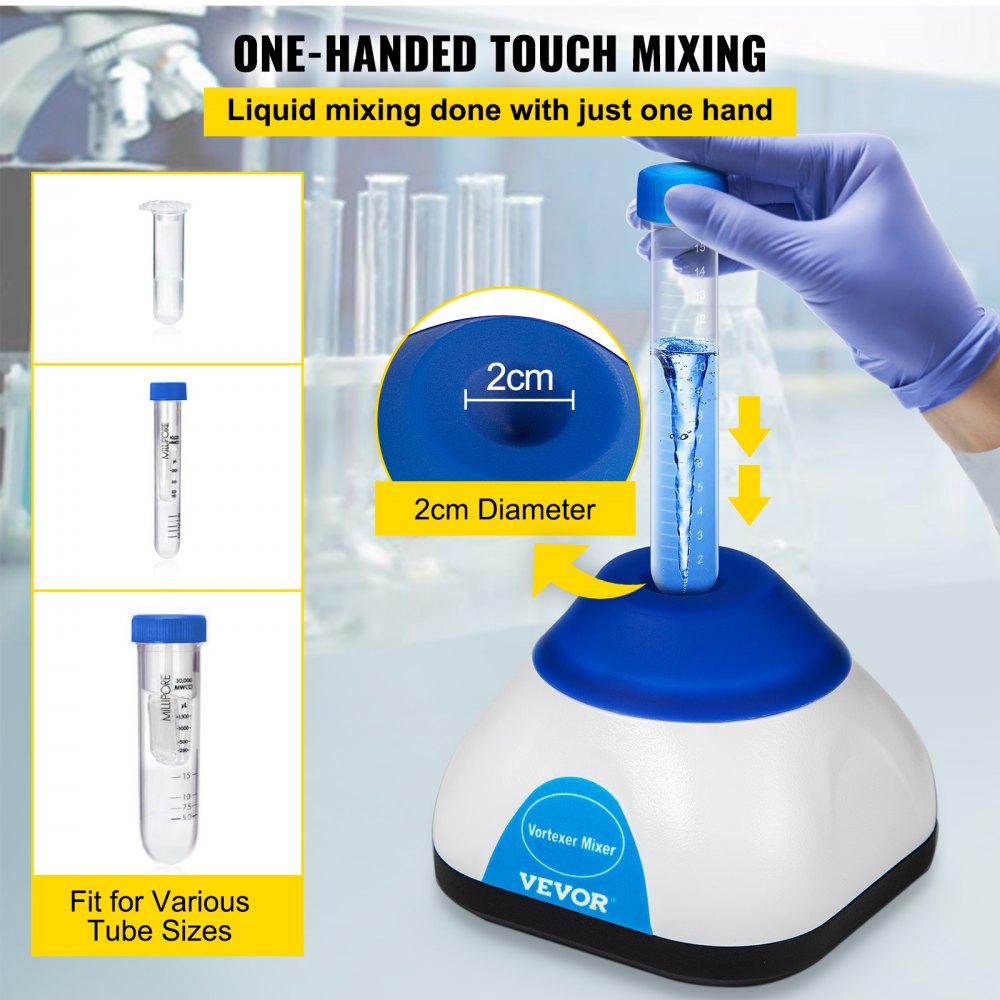 Vortex Mixer, 3000RPM Mini Vortex Mixer Shaker, Touch Function Scientific Lab Vortex Shaker, Mix Up to 50ML, 6mm Orbital Diameter for Test Tube, Tattoo Ink, Nail Polish, Eyelash Adhesives, Paint