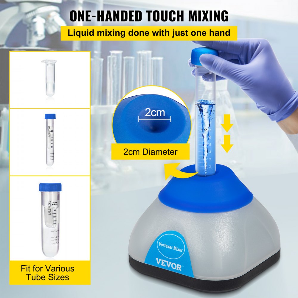 Vortex Mixer, 3000rpm Mini Vortex Mixer Shaker, Touch Function Scientific Lab Vortex Shaker, Mix Up to 50ml, 6mm Orbital Diameter for Test Tube, Tattoo Ink, Nail Polish, Eyelash Adhesives, Paint