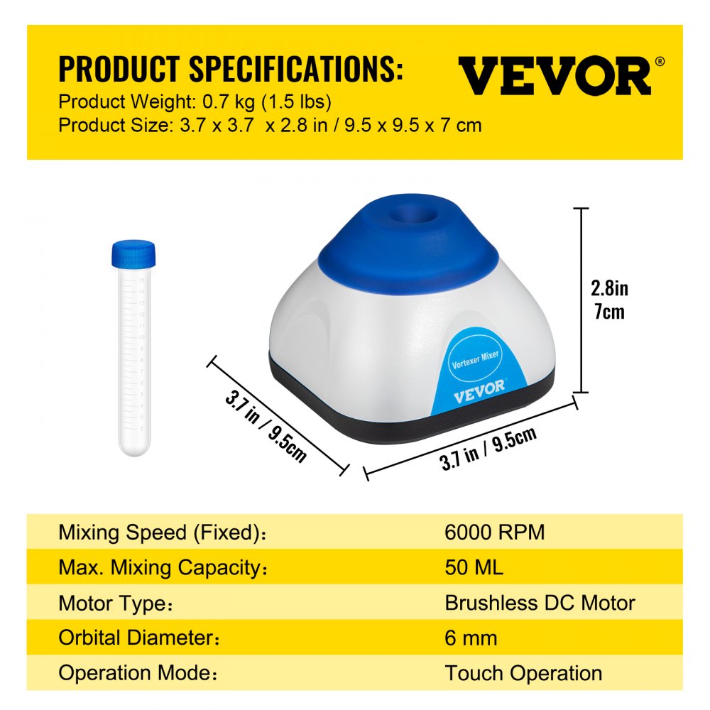 Mini Vortex Mixer Lab Vortex Mixer Shaker 6000RPM 50ML for Lab Paint Ink