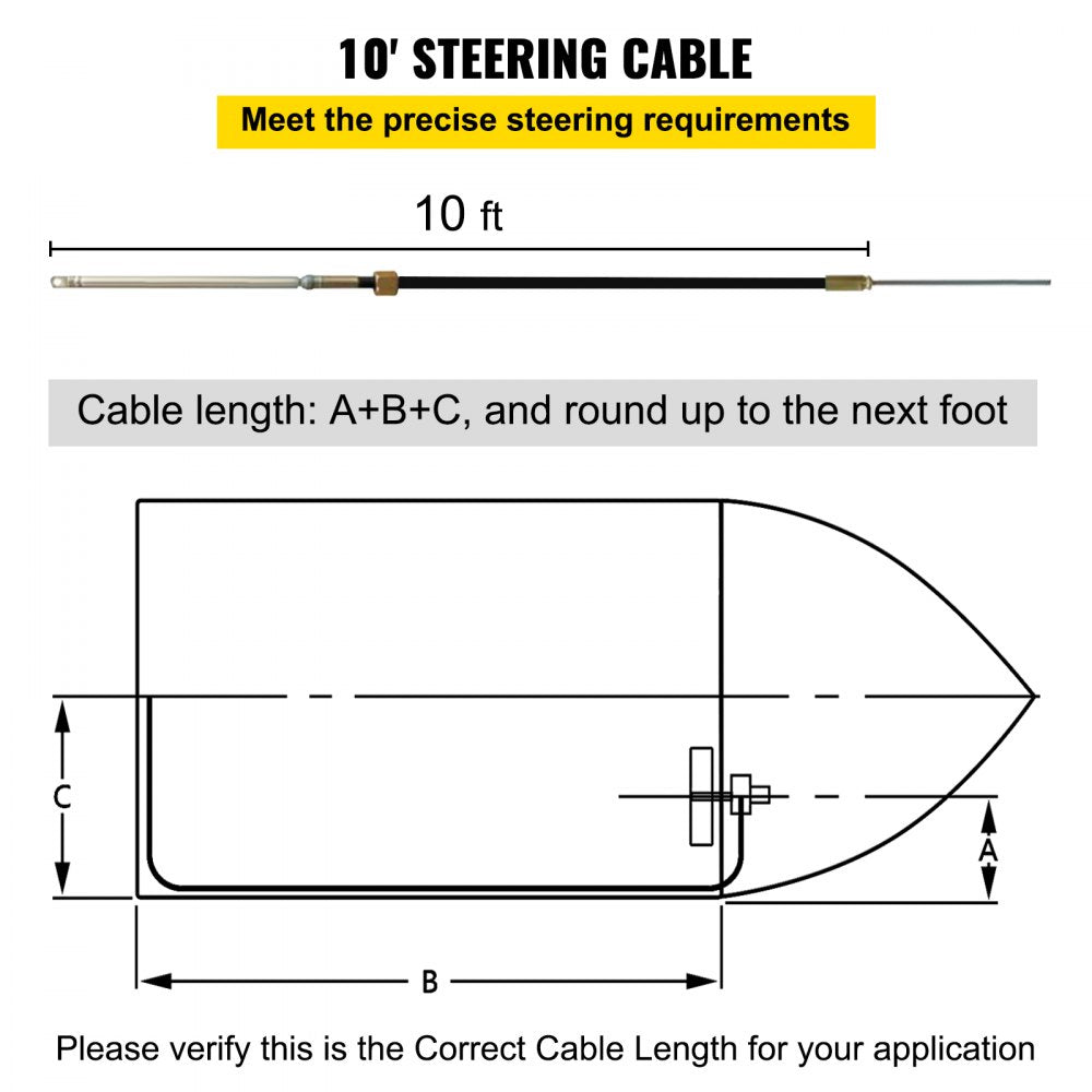 Outboard Steering System 10` Boat Steering Cable 10 Feet Marine Steering System 3/4`` Shaft with 13.5 Inch Wheel for Yachts and Waterborne Vehicles
